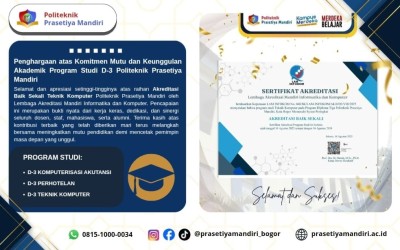 Selamat atas Penghargaan Akreditasi Baik Sekali untuk Politeknik Prasetiya Mandiri Program Studi D-3 Teknik Komputer